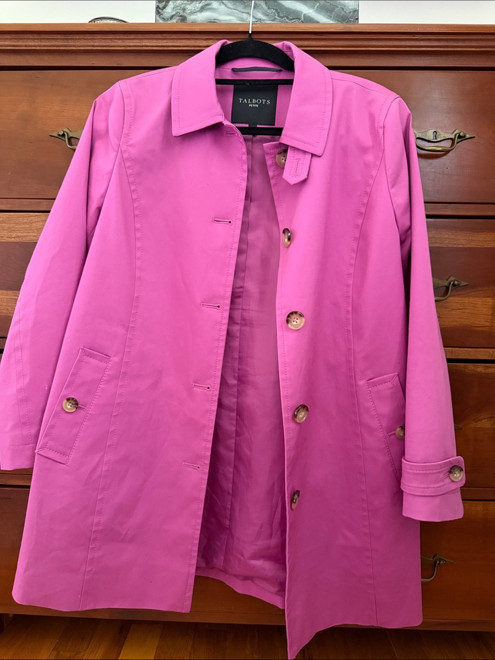 Talbots Bright Pink Single-Row Button Trench Coat